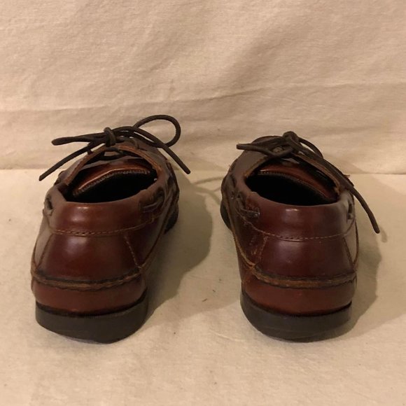 Size 8 Men's Minnetonka Moccasin Double Essential Hard Sole Brown Leather Shoes - Picture 3 of 10